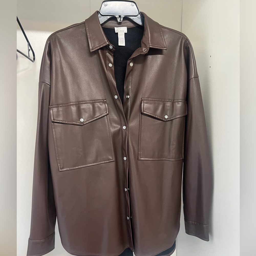 Tilly's Brown Faux Leather Shirt Jacket
